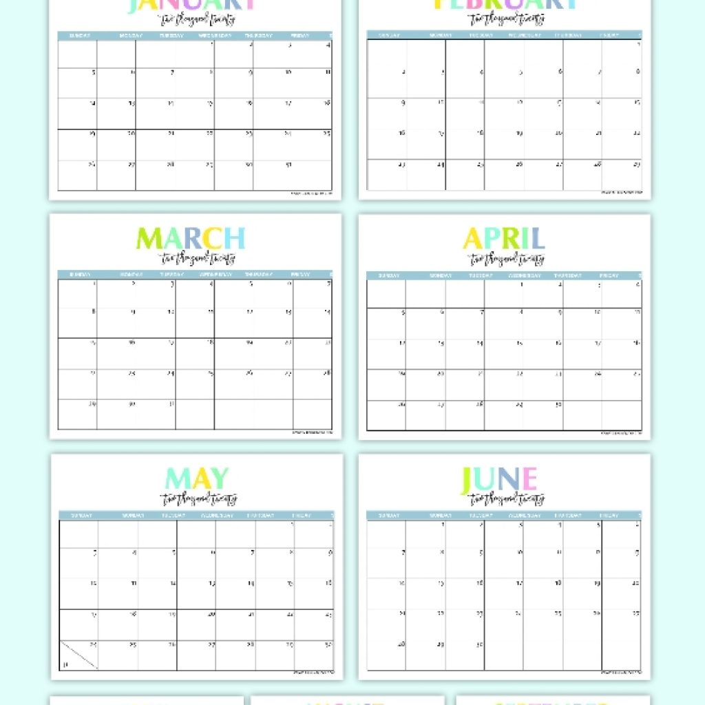 Free Printable 2020 Calendar So Beautiful Colorful