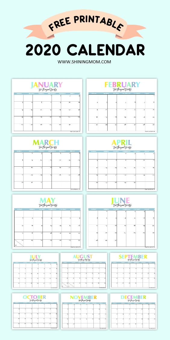 Free Printable 2020 Calendar So Beautiful Colorful