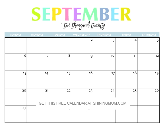 Free Printable 2020 Calendar So Beautiful Colorful