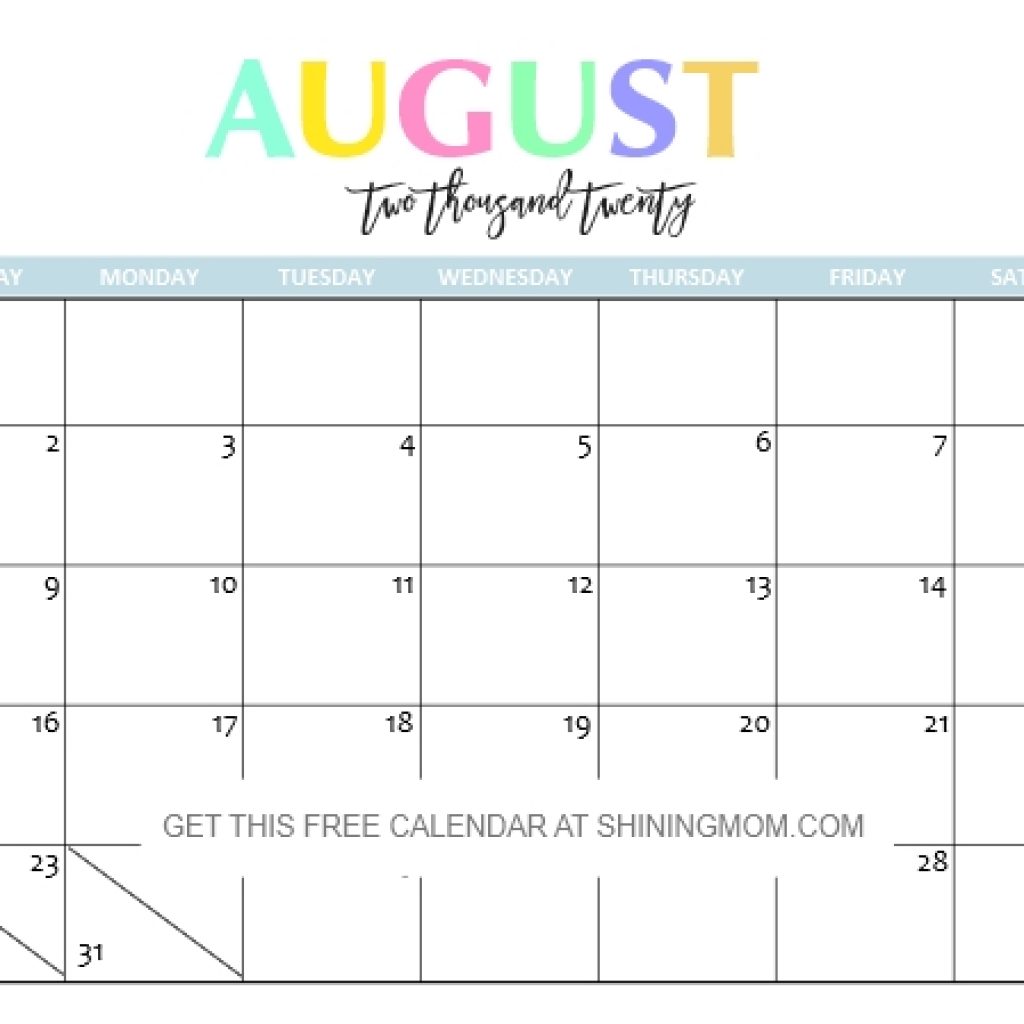 Free Printable 2020 Calendar So Beautiful Colorful