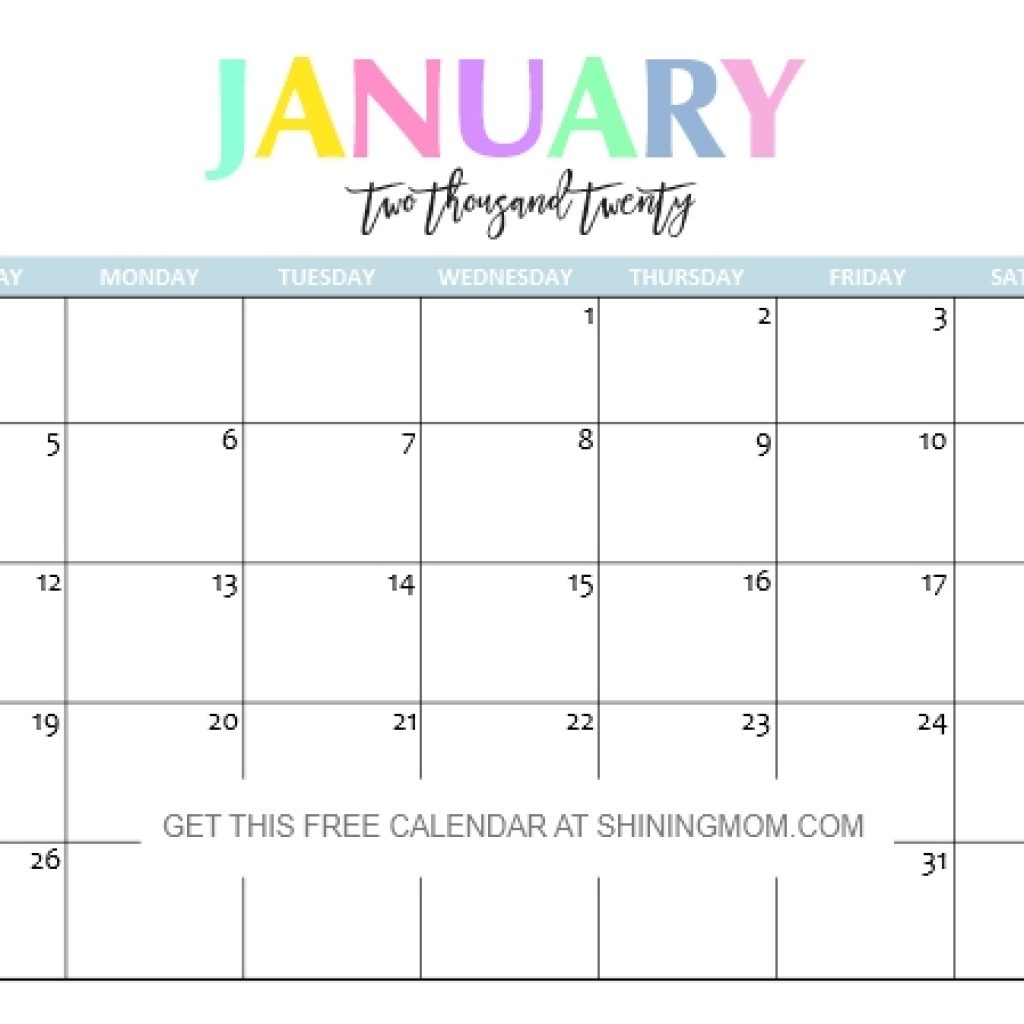 Free Printable 2020 Calendar So Beautiful Colorful