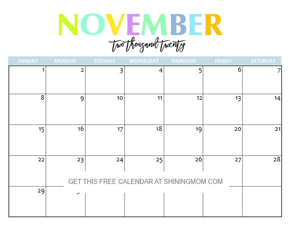 Free Printable 2020 Calendar So Beautiful Colorful