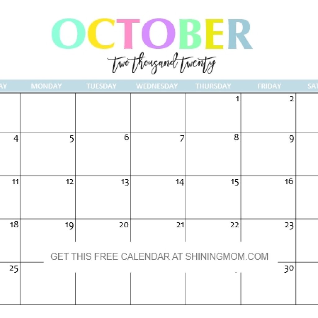 Free Printable 2020 Calendar So Beautiful Colorful