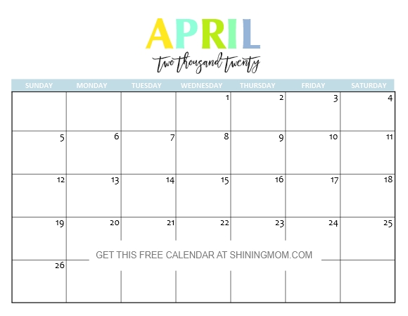 Free Printable 2020 Calendar So Beautiful Colorful