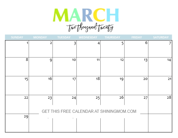 Free Printable 2020 Calendar So Beautiful Colorful