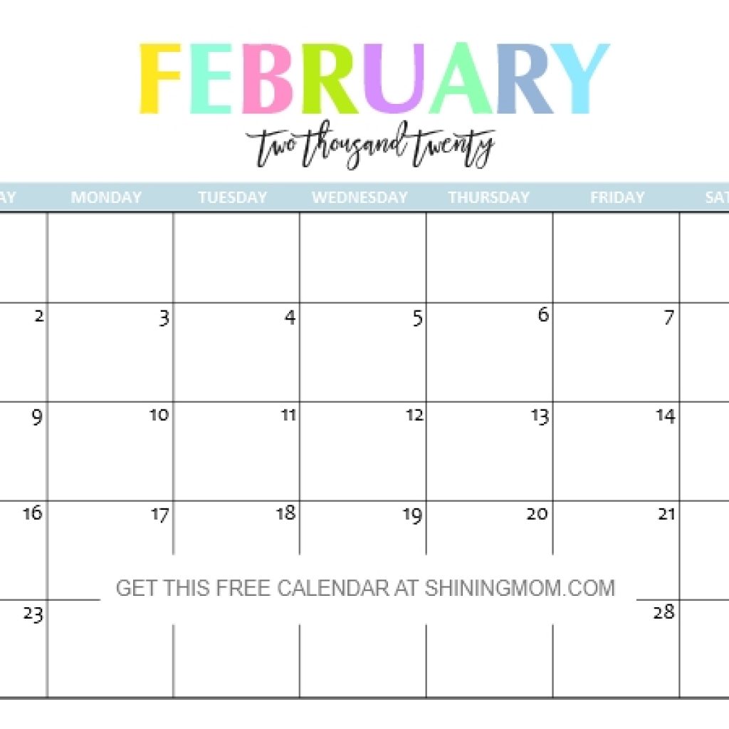 Free Printable 2020 Calendar So Beautiful Colorful