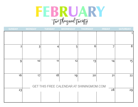 Free Printable 2020 Calendar So Beautiful Colorful