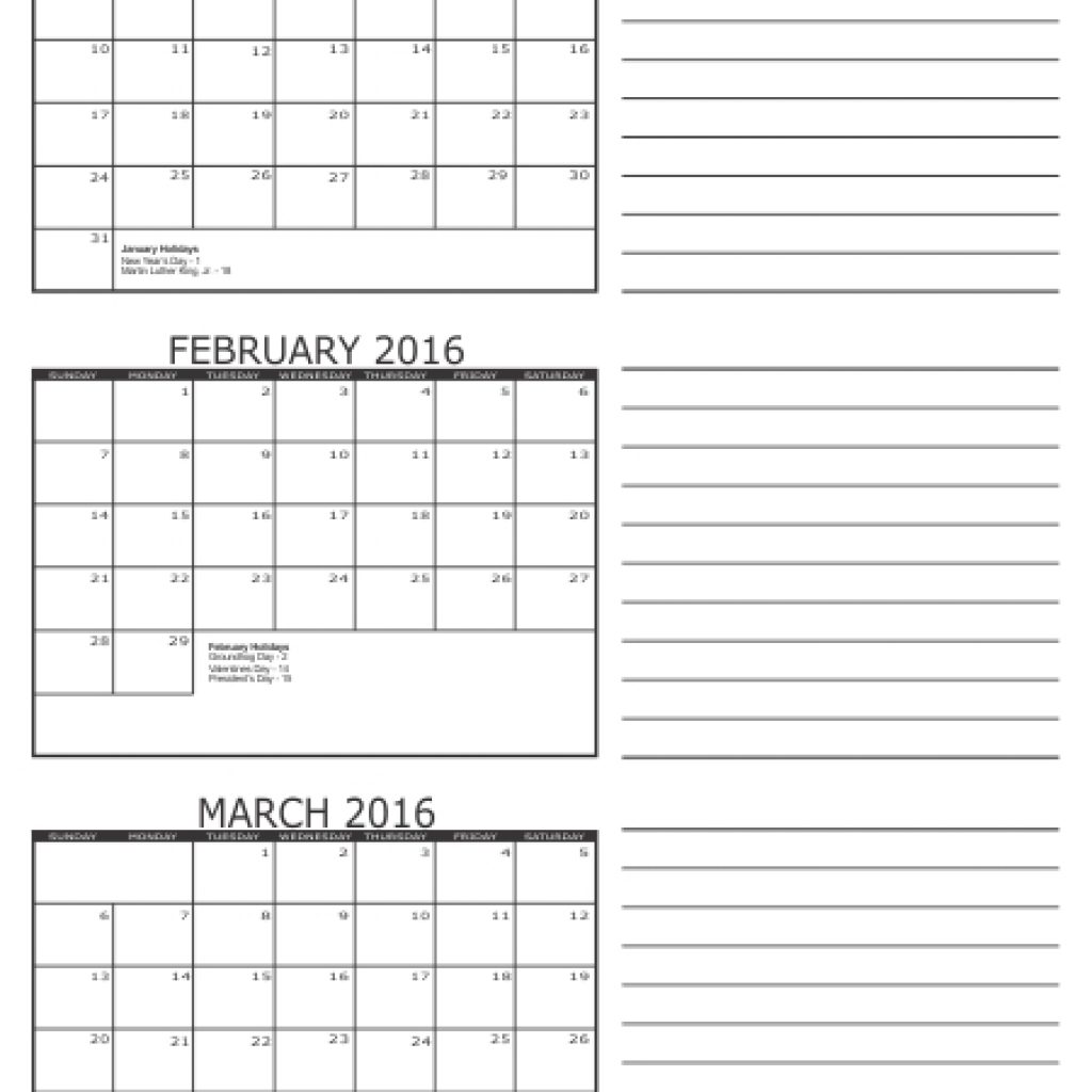 Free Printable 3 Month Calendars In Pdf Format Five Colors To