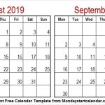 Free Printable Calendar Aug And Sep 2019 Template 2019