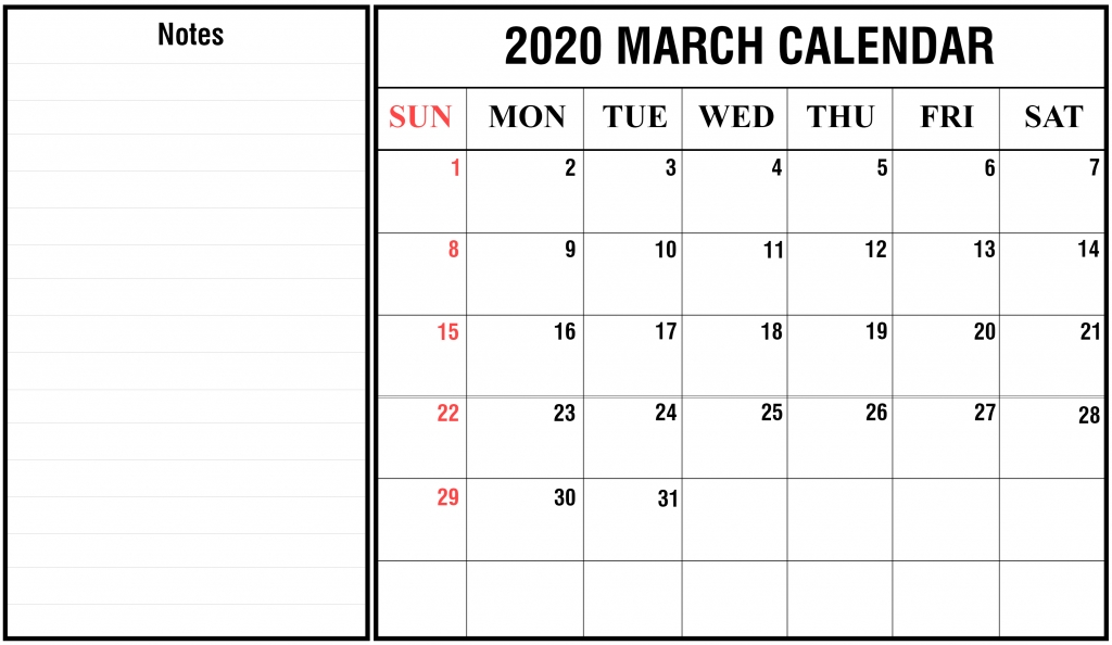 Free Printable March Calendar 2020 Blank Template Editable