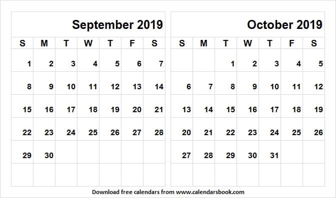 Fresh Template Black And White Calendar 2019 September October