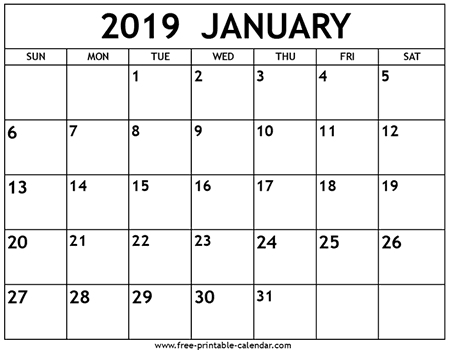 January 2019 Calendar Template Free Printable Calendar