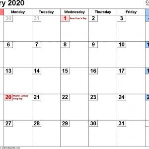 January 2020 Calendar Excel Calendar Printables Excel Calendar