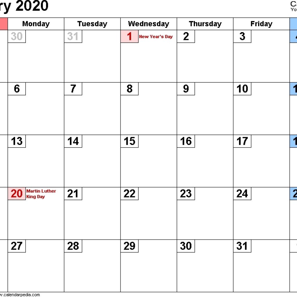 January 2020 Calendar Excel Calendar Printables Excel Calendar