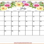 July 2019 Floral Calendar July 2019 Calendar Template Printable