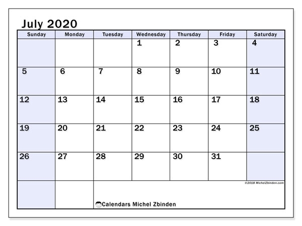 July 2020 Calendar 57ss Michel Zbinden En