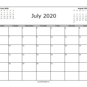 July 2020 Calendar Free Printable Allfreeprintable