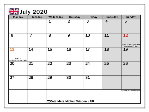 July 2020 Calendar Uk Michel Zbinden En