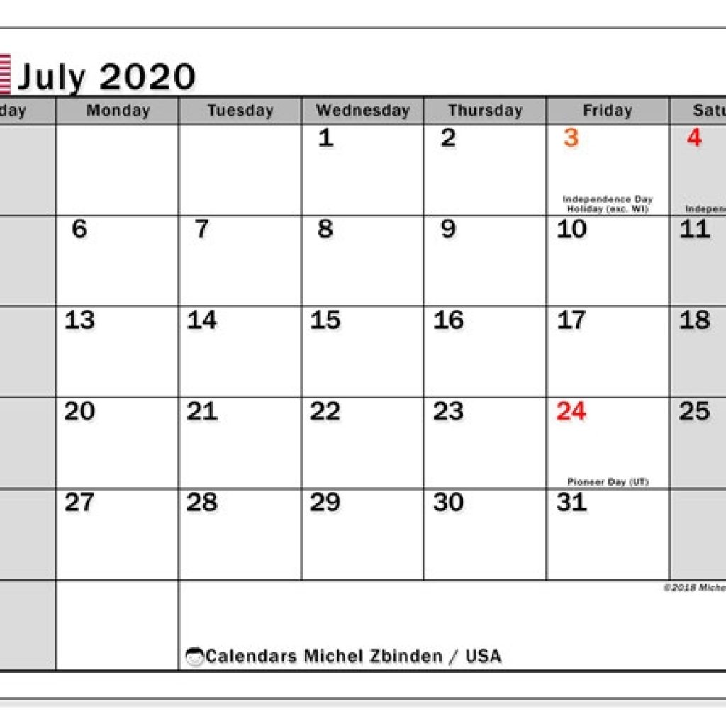 July 2020 Calendar Usa Michel Zbinden En