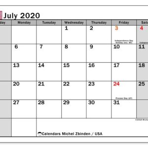 July 2020 Calendar Usa Michel Zbinden En