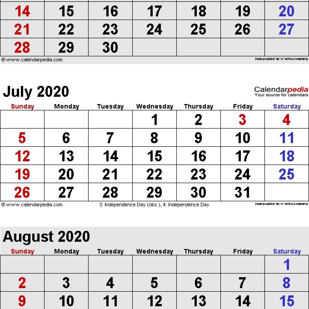 July 2020 Calendars For Word Excel Pdf