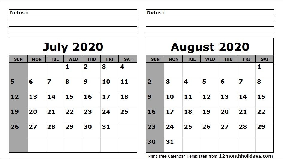 July August 2020 Calendar Printable 2018 Calendar 2021 Calendar