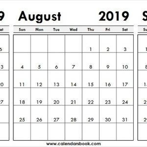 July August September 2019 Calendar Template 3 Month Printable