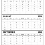 July August September 2020 Calendar Printable 3 Months 2020 Calendar