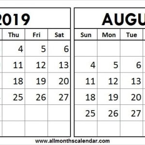 July To August 2019 Calendar Print Template 2019 Blank Calendar Free