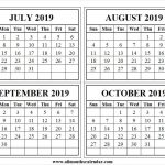 July To October 2019 Calendar Printable Template Pdf Calendar