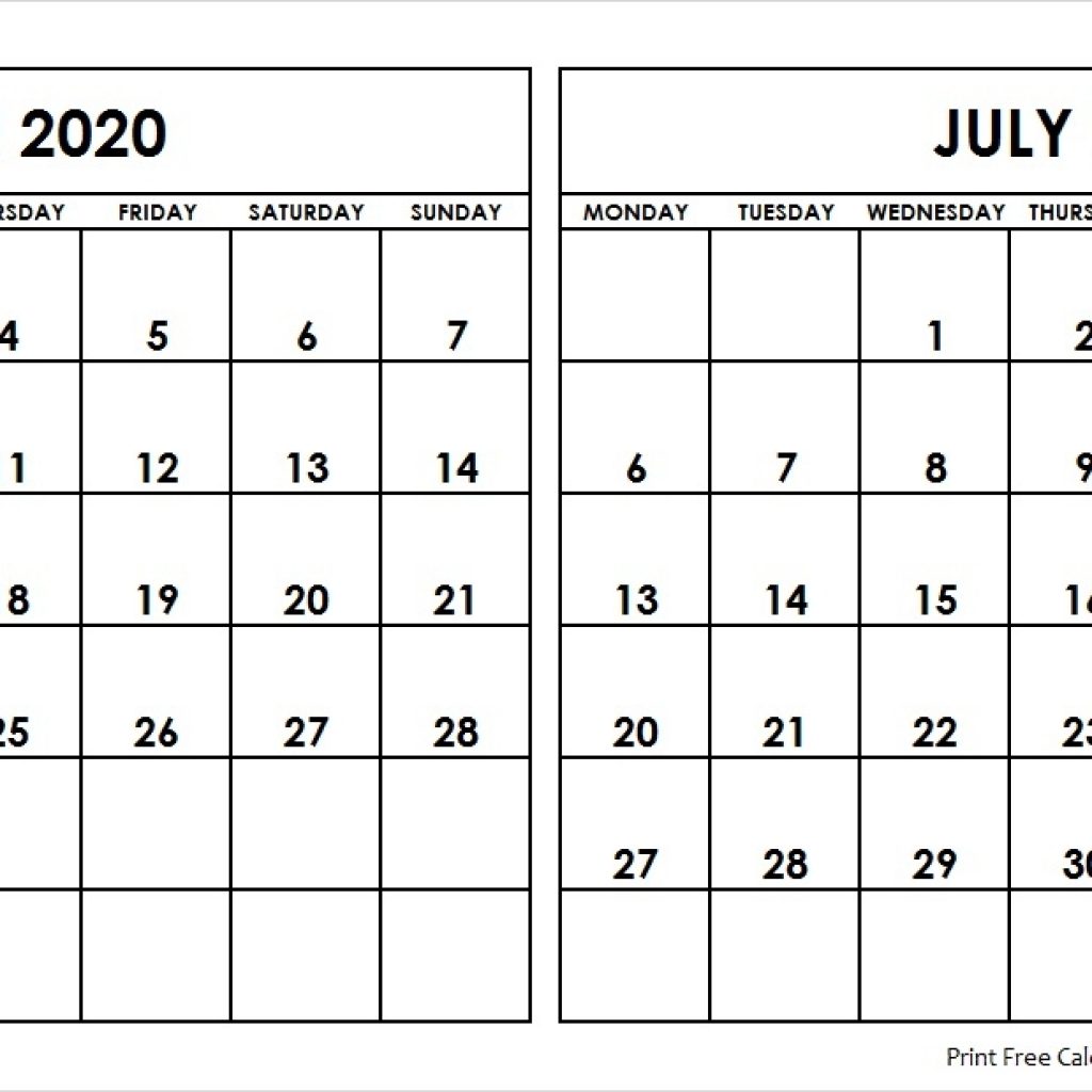 Jun Jul 2020 Calendar Monday Start Editable Two Months Template