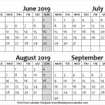 Jun Jul Aug And Sep 2019 Calendar Fillable Printable Template