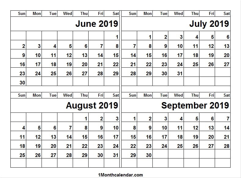 Jun Jul Aug Sep 2019 Calendar Free Archives Month Calendar