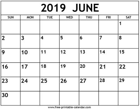 June 2019 Calendar Template Free Printable Calendar