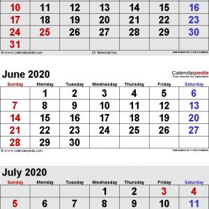 June 2020 Calendars For Word Excel Pdf