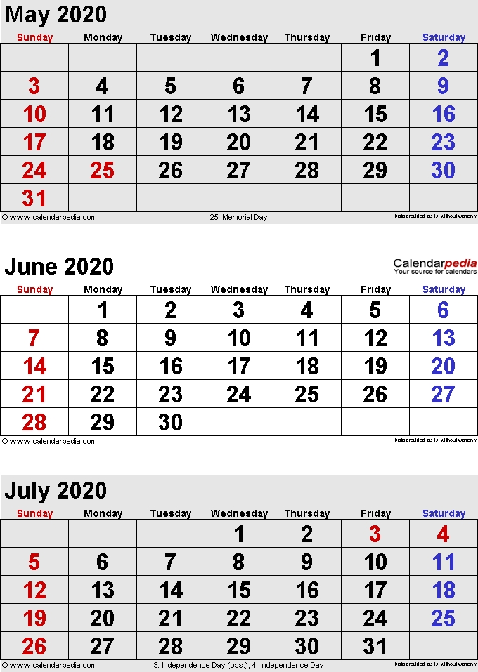 June 2020 Calendars For Word Excel Pdf