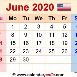 June 2020 Calendars For Word Excel Pdf