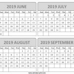 June September 2019 Blank Calendar Cute Month Calendar 2019