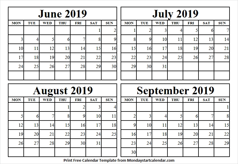 June To September 2019 Calendar Printable Png Jpg Images