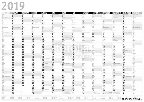 Kalender 2019 Dezember 2018 Bis Januar 2020 Mit Ferien Stockfotos