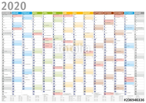 Kalender 2020 Dezember 2019 Bis Januar 2021 Mit Ferien Stock