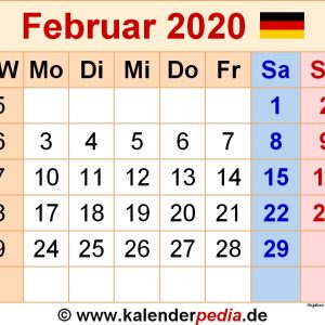 Kalender Februar 2020 Als Pdf Vorlagen