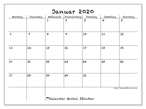 Kalender Januar 2020 77ms Michel Zbinden De