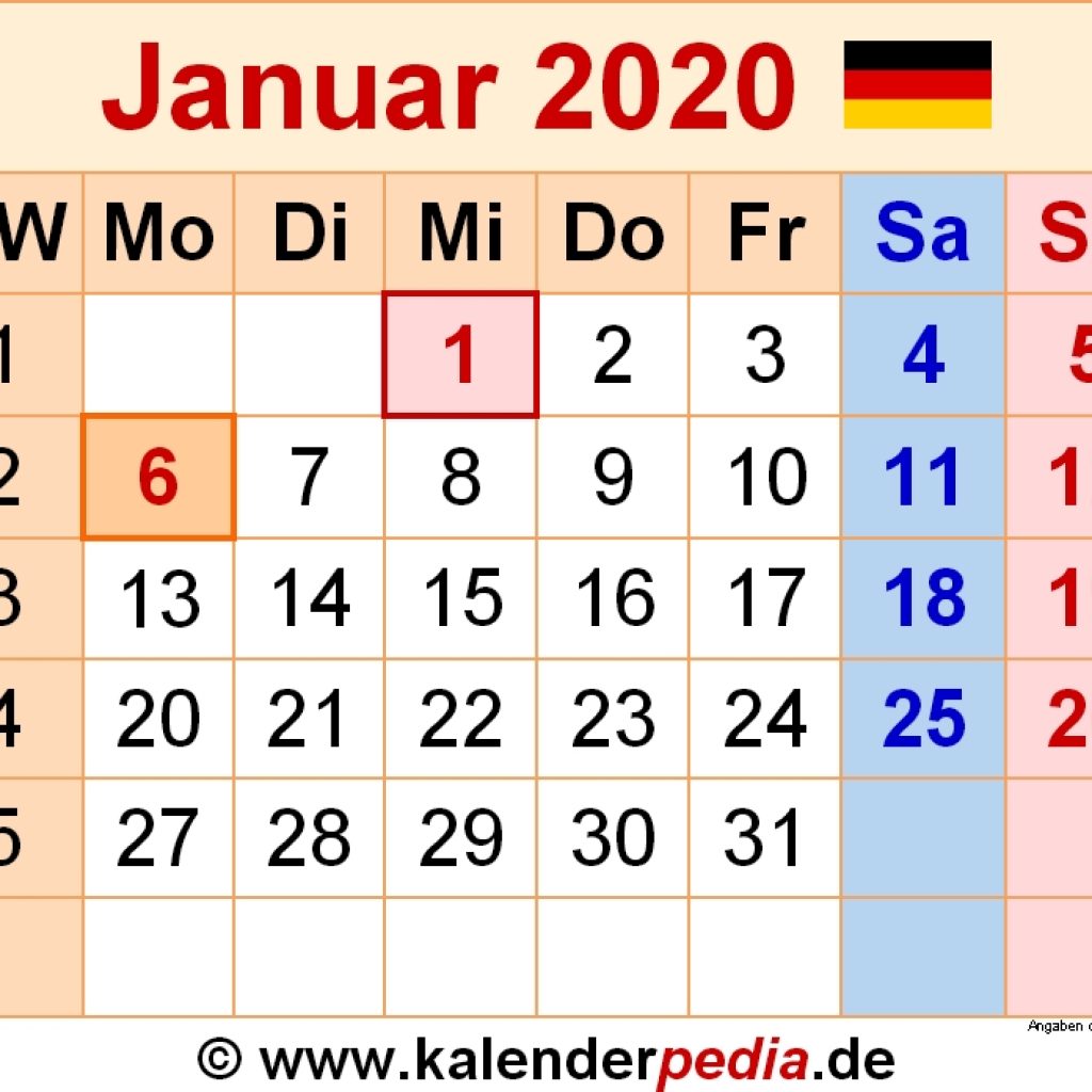 Kalender Januar 2020 Als Excel Vorlagen