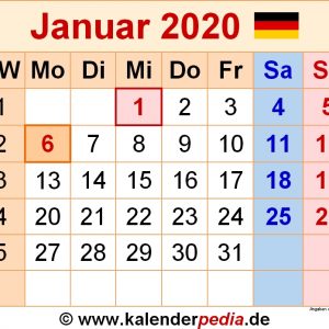 Kalender Januar 2020 Als Pdf Vorlagen