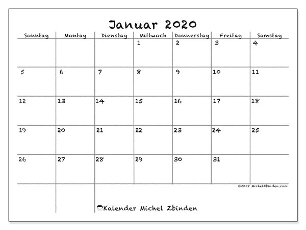 Kalender Januar 2020 Ss Michel Zbinden De