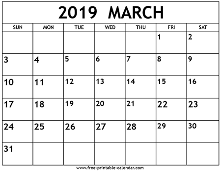 March 2019 Calendar Template Free Printable Calendar