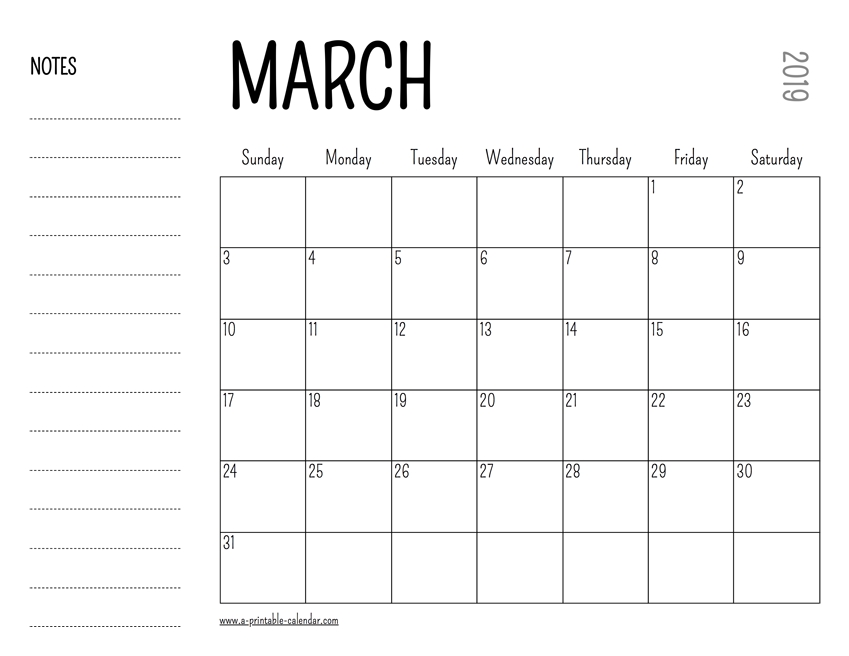 March 2019 Printable Calendar