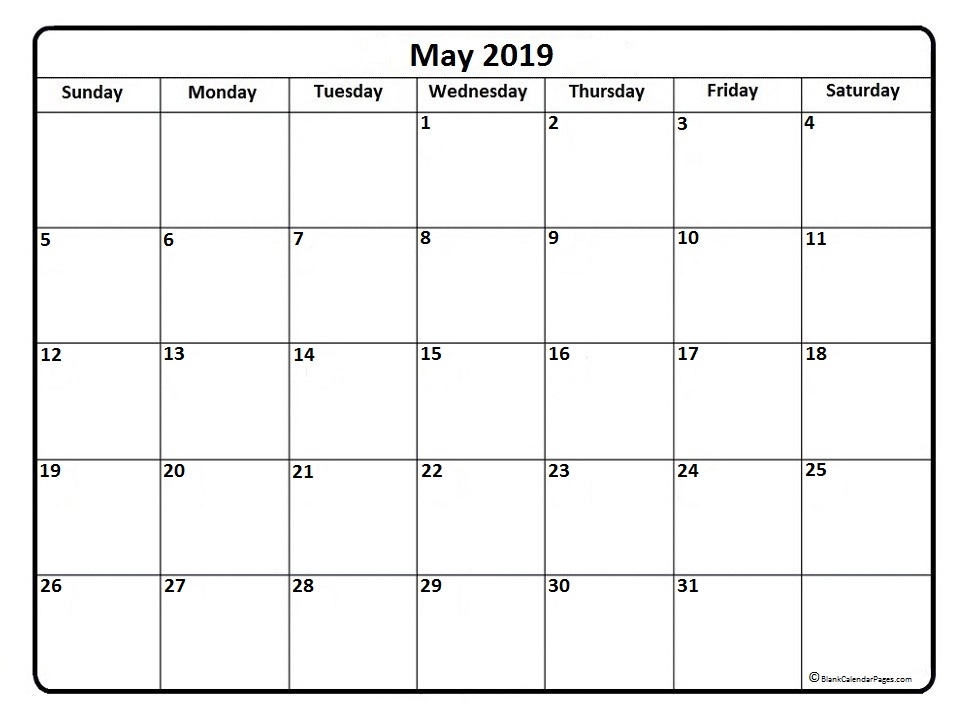 May 2019 Calendar Free Printable Monthly Calendars