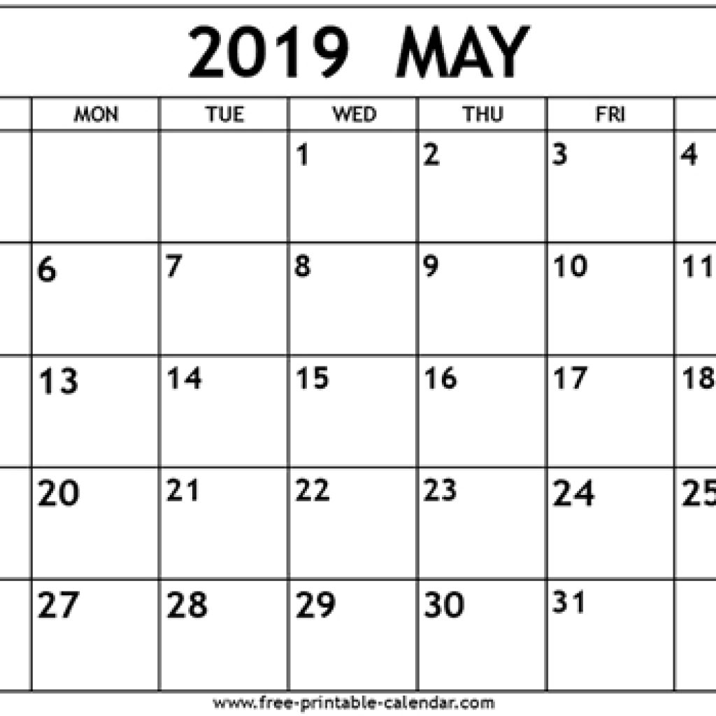 May 2019 Calendar Template Free Printable Calendar